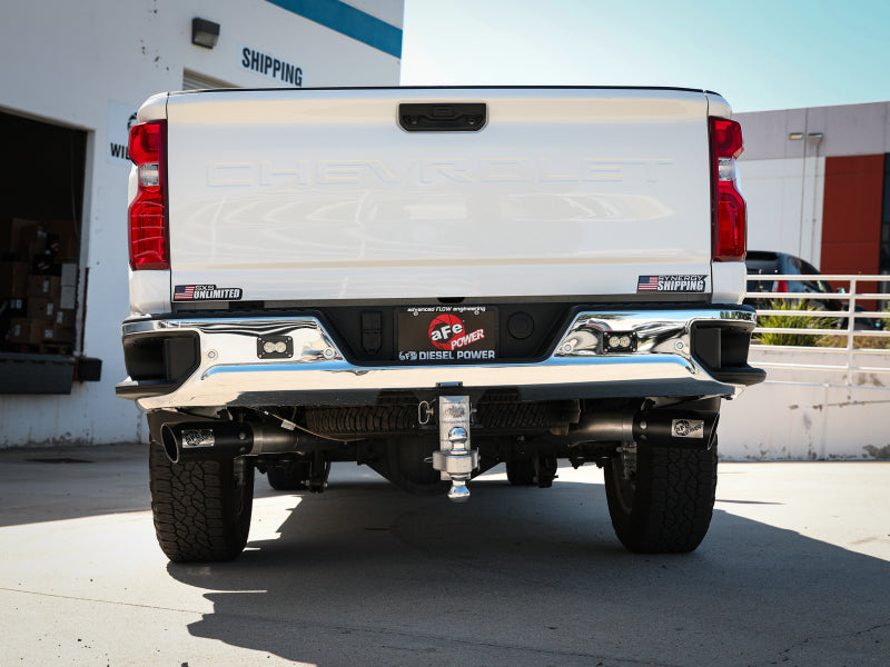 aFe aFe Large Bore-HD 4in 409SS DPF-Back Exhaust System w/Black Tip 20 GM Diesel Trucks V8-6.6L (td) L5P DPF Back aftermarket performance part