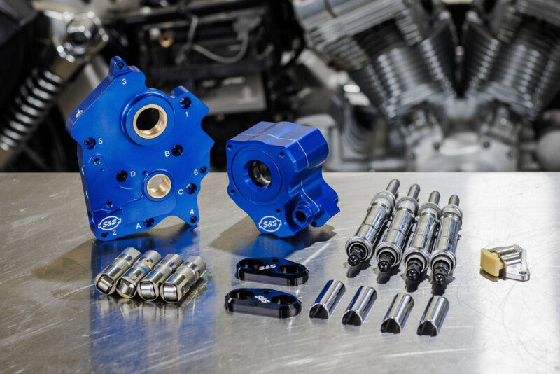 S&S Cycle S&S Cycle 2017+ M8 Oil Cooled Cam Chest Kit w/o Cam - Chrm Pushrod Tubes & Chain Tensioner Incl. VVT Cam Gears aftermarket performance part