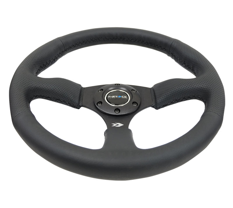 NRG Reinforced Steering Wheel (350mm / 2.5in. Deep) Blk Leather Comfort Grip w/5mm Matte Blk Spokes NRG Steering Wheels AXOPROS