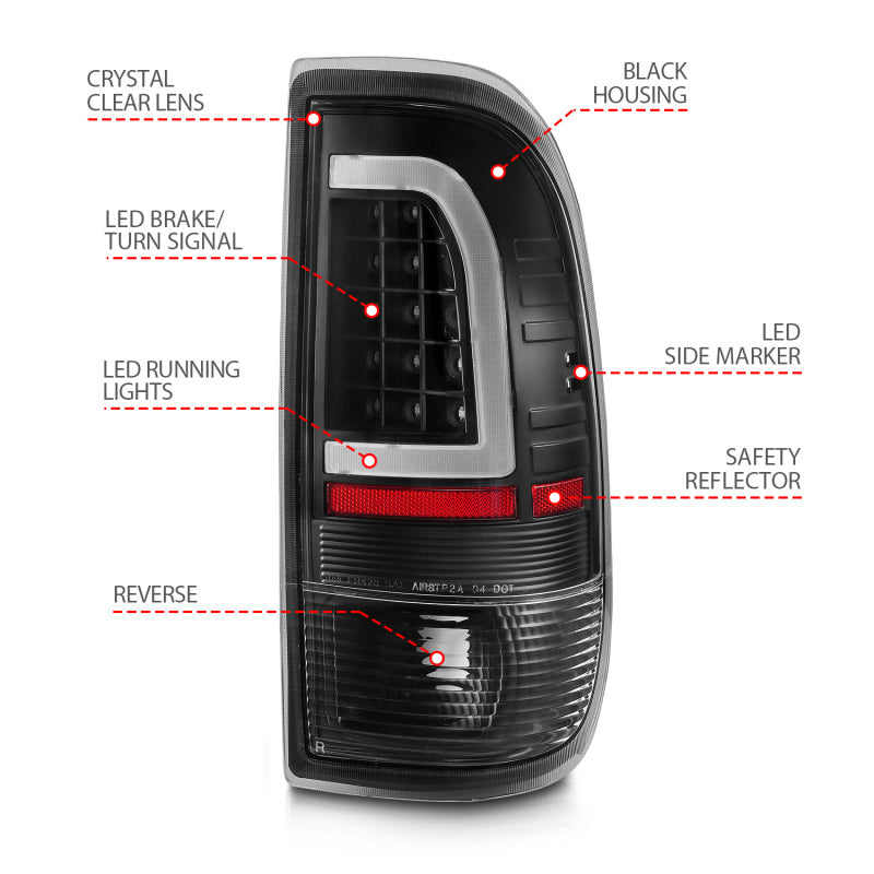 ANZO 1997-2003 Ford F-150 LED Tail Lights w/ Light Bar Black Housing Clear Lens ANZO Tail Lights AXOPROS