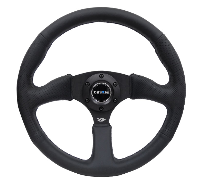 NRG Reinforced Steering Wheel (350mm / 2.5in. Deep) Blk Leather Comfort Grip w/5mm Matte Blk Spokes NRG Steering Wheels AXOPROS