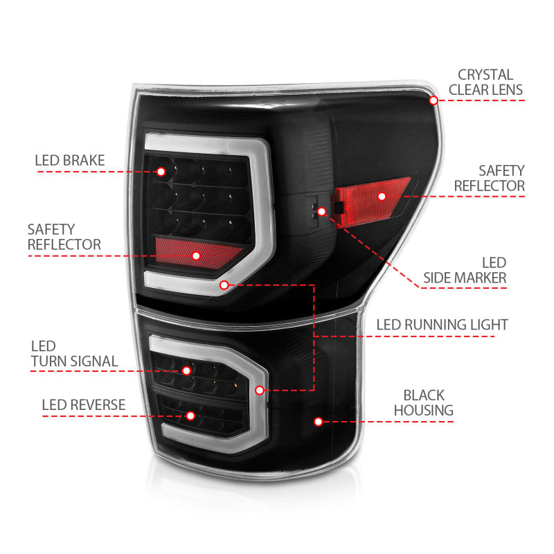 ANZO ANZO 2007-2013 Toyota Tundra LED Taillights Plank Style Black w/Clear Lens Tail Lights aftermarket performance part