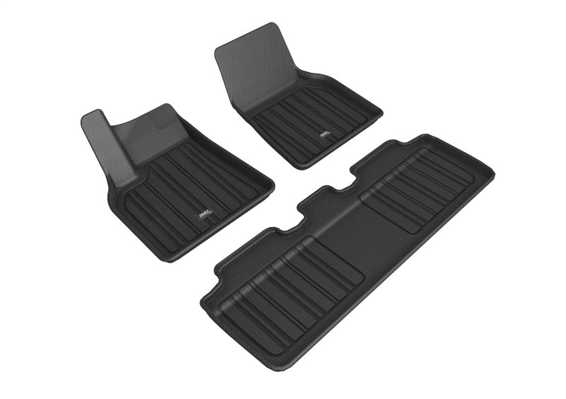 3D MAXpider 2020-2021 Tesla Model Y Elitect 1st & 2nd Row Floormats - Black 3D MAXpider Floor Mats - Rubber AXOPROS