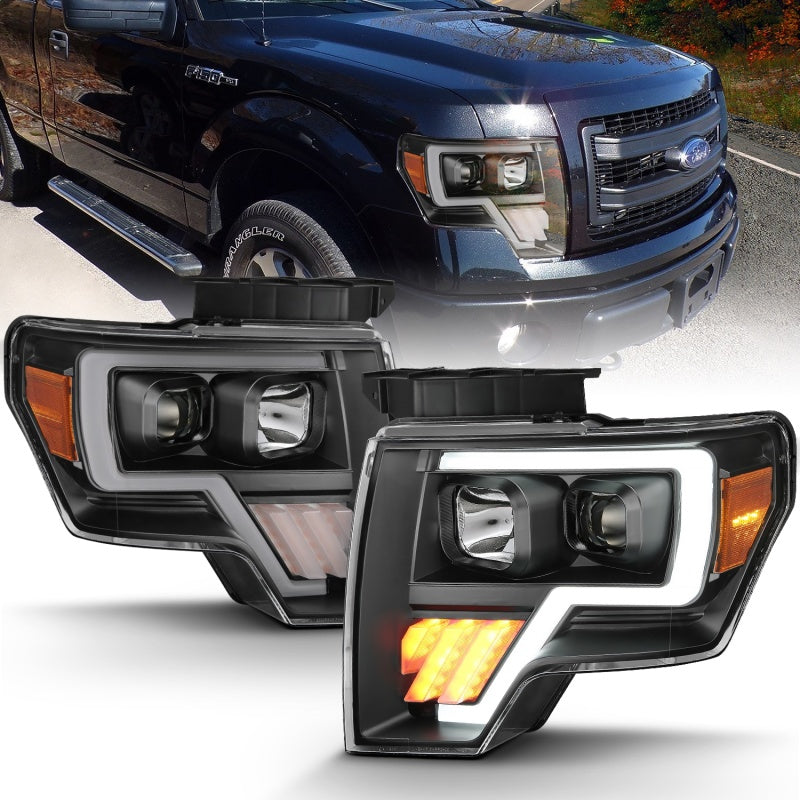 ANZO 2009-2014 Ford F-150 Projector Light Bar G4 H.L. Black Amber ANZO Headlights AXOPROS