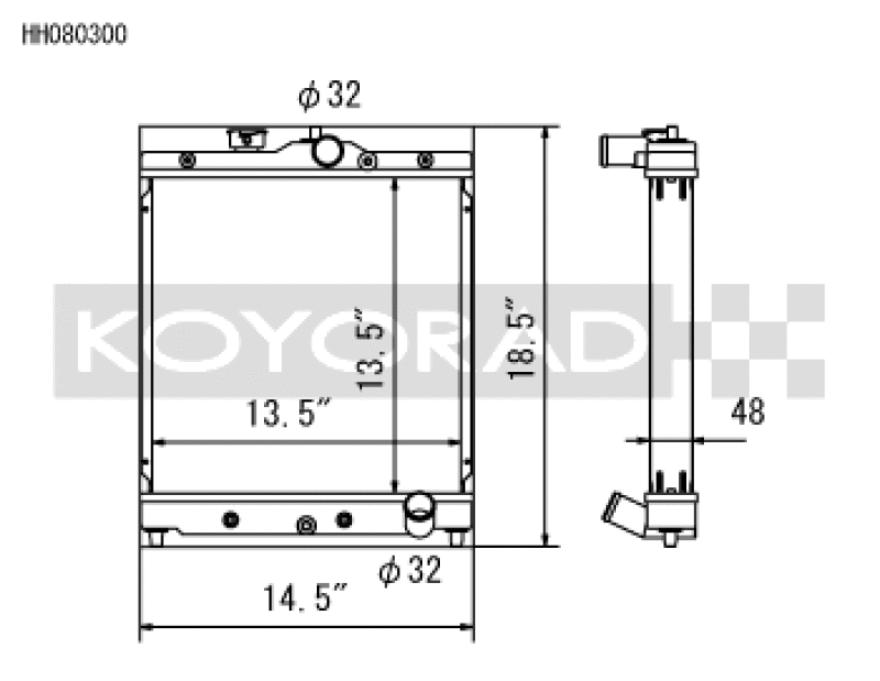 Koyo Honda 92-00 Civic/93-97 Del Sol 1.6L w/ 32mm Inlet/Outlet Pipes MT Radiator Koyo Radiators  AXOPROS