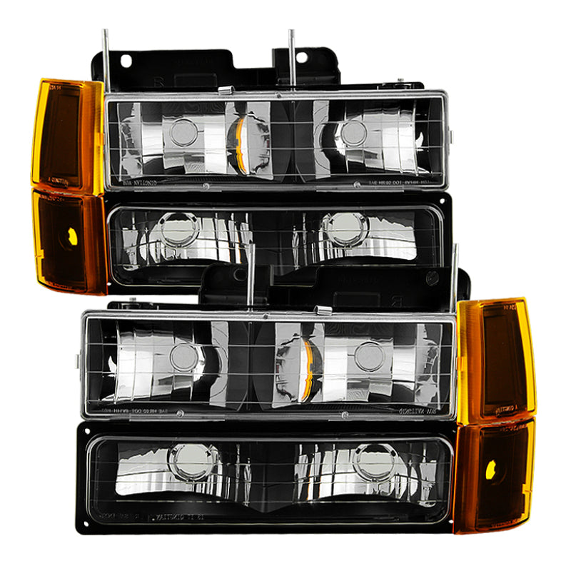 xTune GMC Yukon 94-99 Headlights w/ Corner & Parking Lights 8pcs Sets -Black HD-JH-GCK94-AM-BK-SET SPYDER Headlights AXOPROS