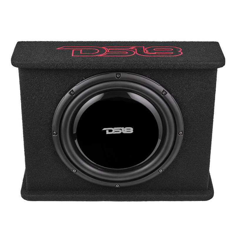 DS18 DS18 Single 12in Shallow Subwoofer and Enclosure 350 Watts RMS Amplified Sealed Black Carpet Subwoofers aftermarket performance part