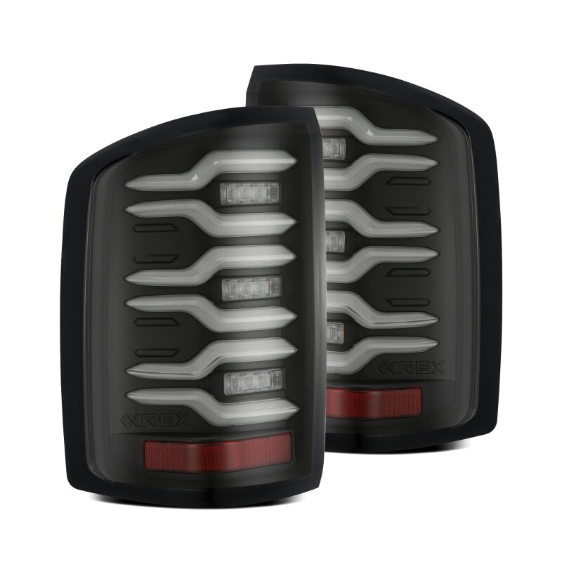 AlphaRex AlphaRex 14-18 GMC Sierra 1500/2500HD/3500HD LUXX-Series LED Tail Lights Blk w/Actv Light & Seq. Sig Tail Lights aftermarket performance part