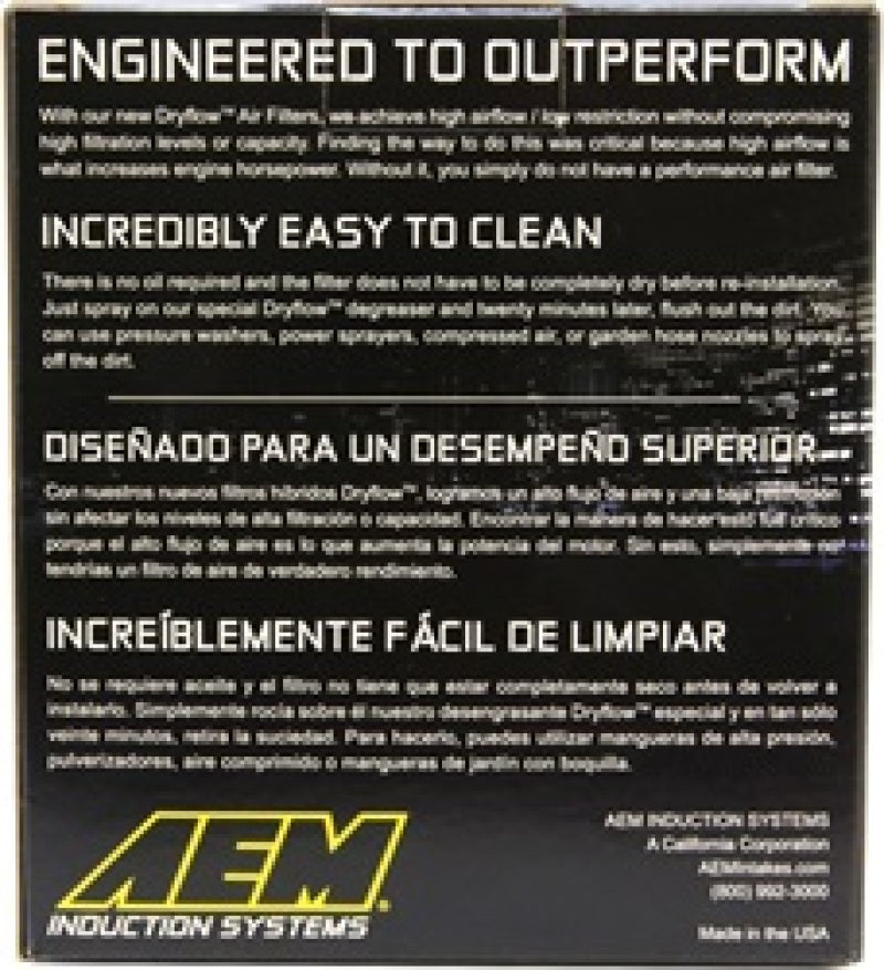 AEM Induction AEM 5.5in Base OD x 4.75in Top OD x 5in Height Conical Dryflow Air Filter Air Filters - Universal Fit aftermarket performance part