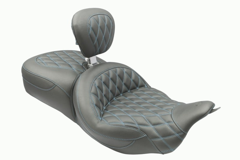 Mustang 08-25 Harley FL Touring Rd King Sp, Rd Glide Ltd, Dble Diamond ST Backrest - Black/SB Mustang Motorcycle Two-Piece Motorcycle Seats AXOPROS