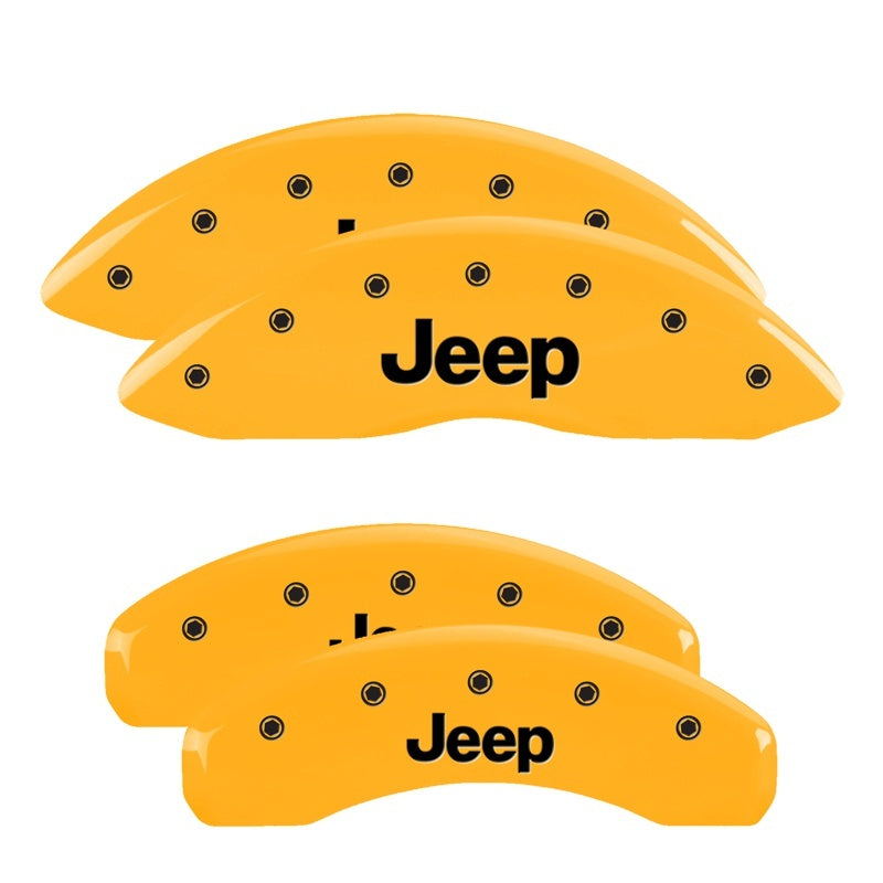 MGP 4 Caliper Covers Engraved Front & Rear 11-15 Jeep Grand Cherokee Yellow Finish Black Jeep Logo MGP Caliper Covers AXOPROS