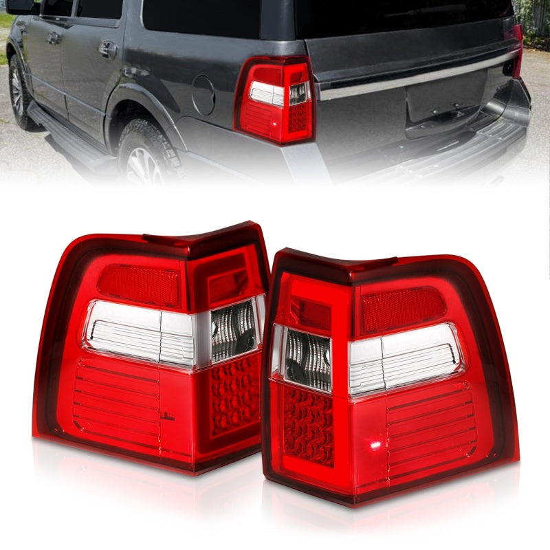 ANZO 07-17 For Expedition LED Taillights w/ Light Bar Chrome Housing Red/Clear Lens ANZO Tail Lights  AXOPROS