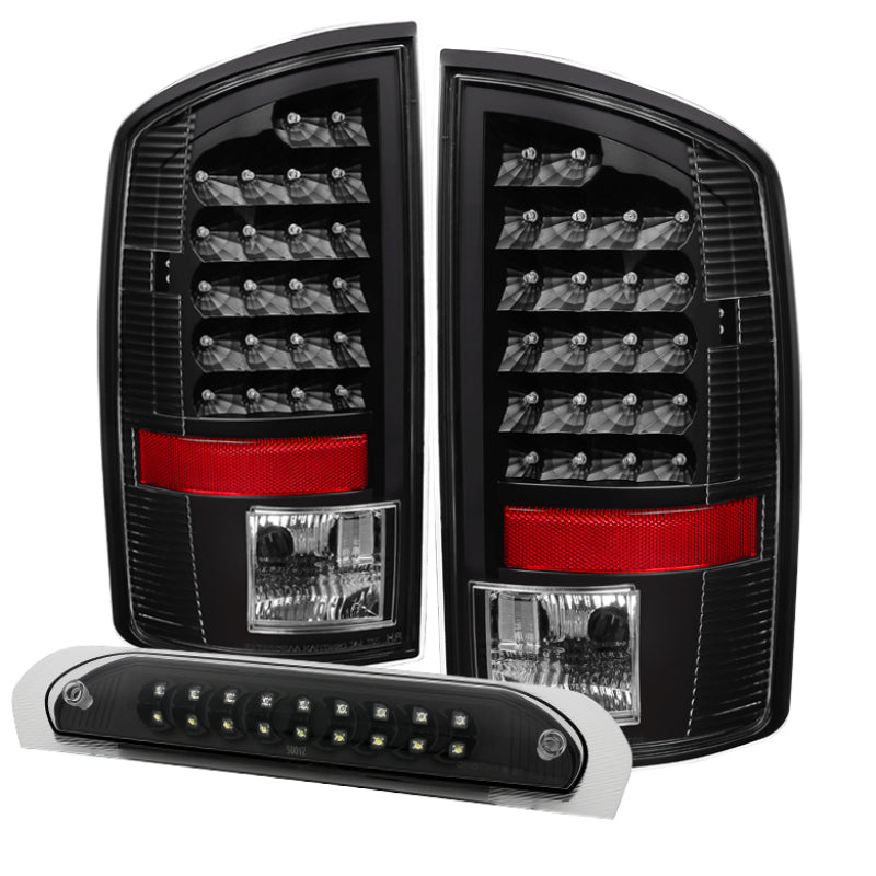 Xtune Dodge Ram 02-06 1500 LED Tail Light w/ LED 3rd Brake Lamps- Black ALT-JH-DR02-LED-SET-BK SPYDER Tail Lights  AXOPROS