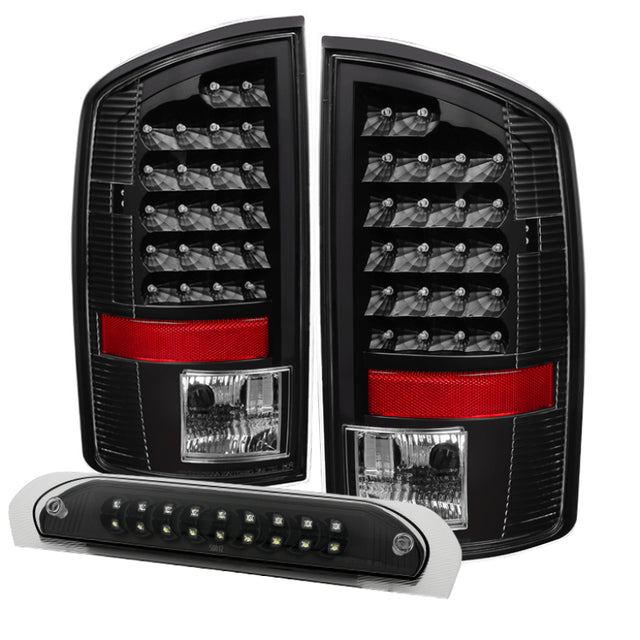 Xtune Dodge Ram 02-06 1500 LED Tail Light w/ LED 3rd Brake Lamps- Black ALT-JH-DR02-LED-SET-BK SPYDER Tail Lights  AXOPROS