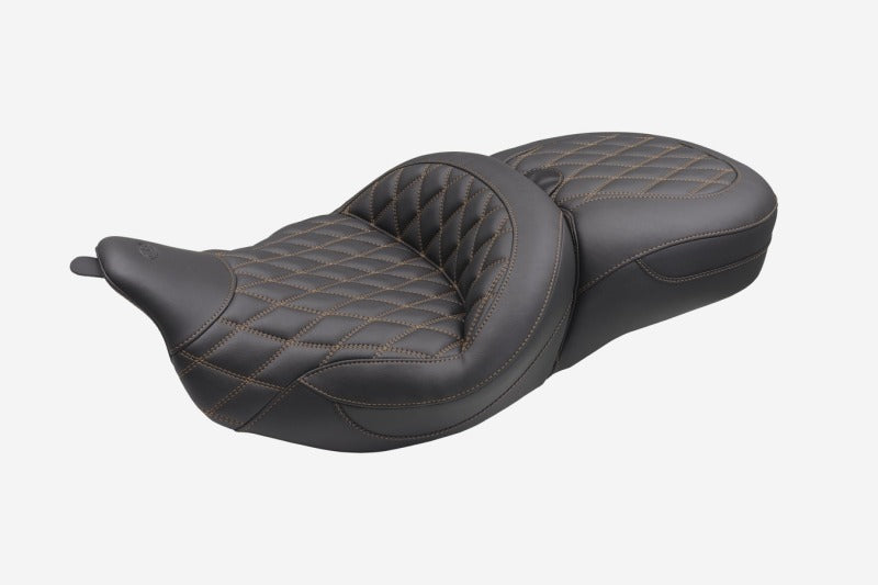 Mustang 08-25 Harley FL Touring Rd King Sp, Rd Glide Ltd, Dble Diamond Super Touring - Black/T Mustang Motorcycle One-Piece Motorcycle Seats AXOPROS