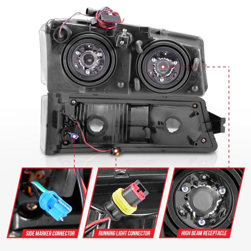 ANZO 2003-2006 Chevrolet Silverado 1500 Crystal Headlights w/ Light Bar Chrome Housing ANZO Headlights AXOPROS