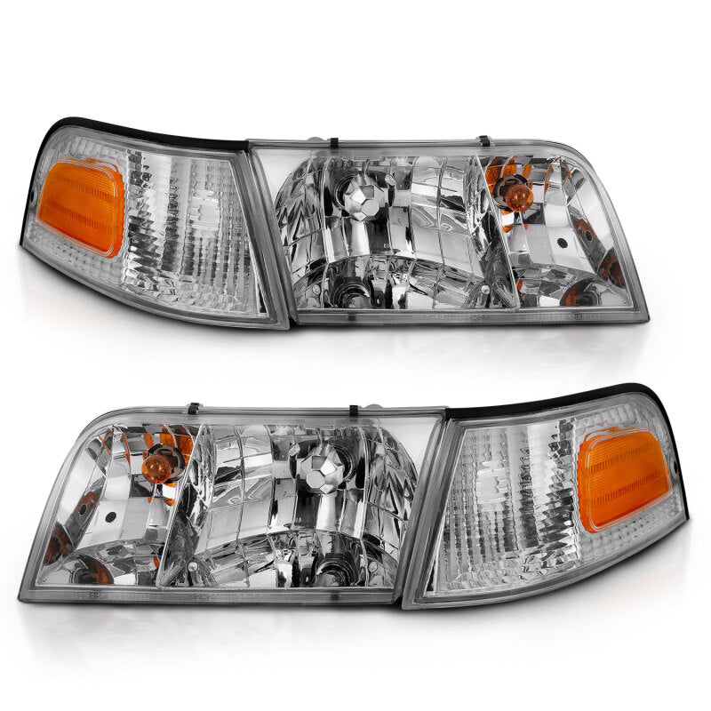 ANZO 1998-2005 Ford Crown Victoria Crystal Headlight Chrome With Bumper Light (OE) ANZO Headlights AXOPROS