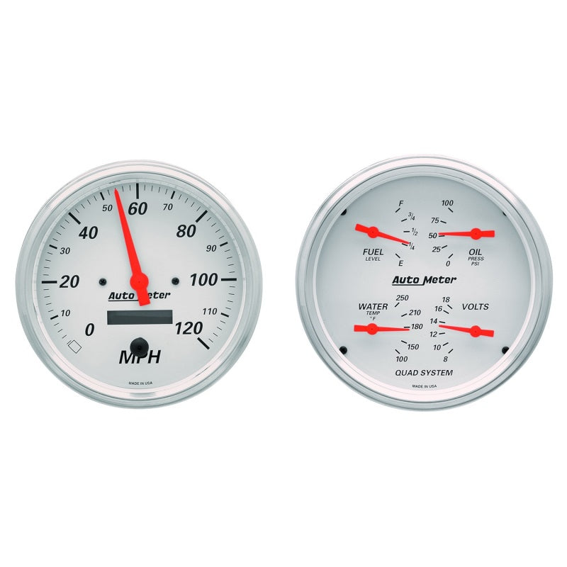 AutoMeter Gauge Kit 2 Pc. Quad & Speedometer 5in. Arctic White AutoMeter Gauges AXOPROS