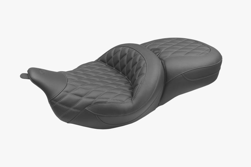 Mustang 08-25 Harley FL Touring Rd King Sp, Rd Glide Ltd, Dble Diamond Super Touring - Black/GM Mustang Motorcycle One-Piece Motorcycle Seats AXOPROS