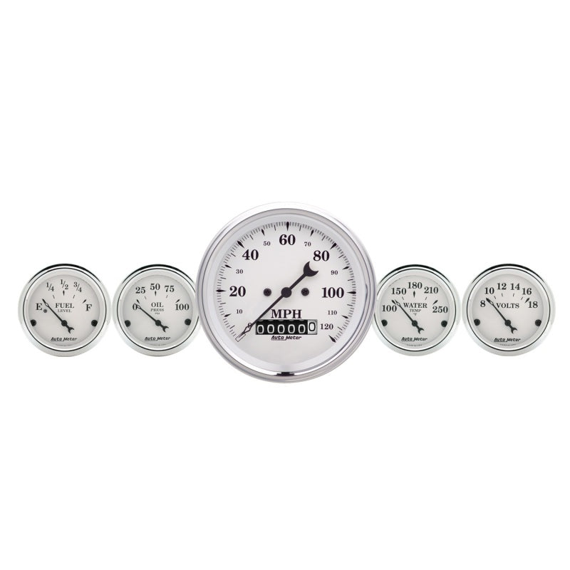 AutoMeter Gauge Kit 2 Pc. Quad & Speedometer 3-3/8in. Old Tyme White AutoMeter Gauges AXOPROS