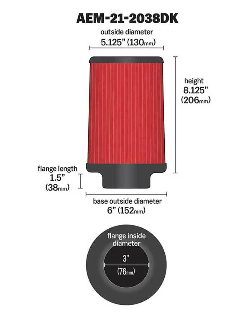 AEM 3 in Short Neck 8 in Element Filter AEM Induction Air Filters - Universal Fit  AXOPROS