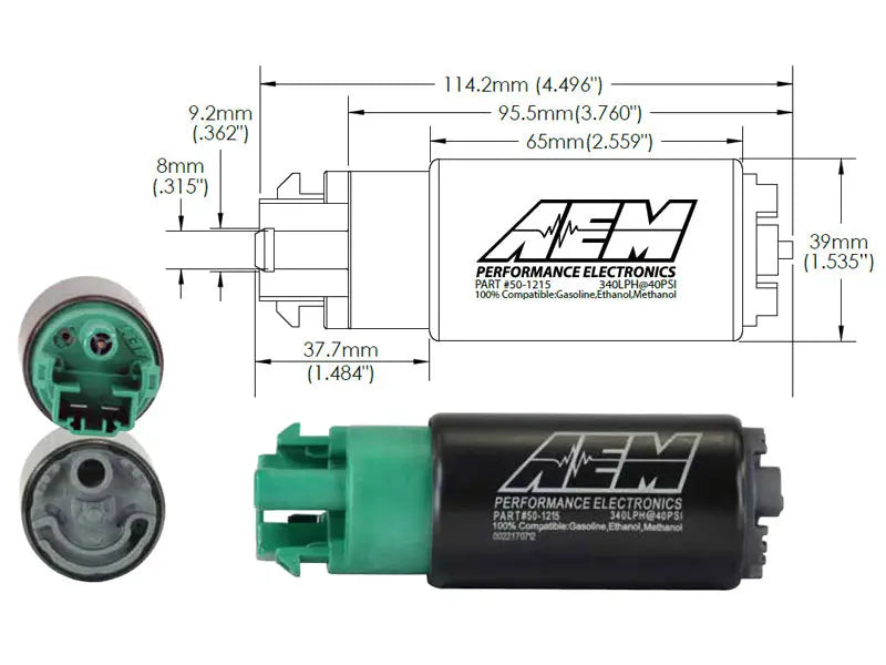 AEM 340LPH 65mm Fuel Pump Kit w/ Mounting Hooks - Ethanol Compatible AEM Fuel Pumps  AXOPROS