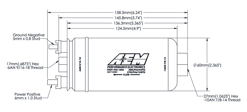 AEM 380LPH High Pressure Fuel Pump -6AN Female Out, -10AN Female In AEM Fuel Pumps  AXOPROS