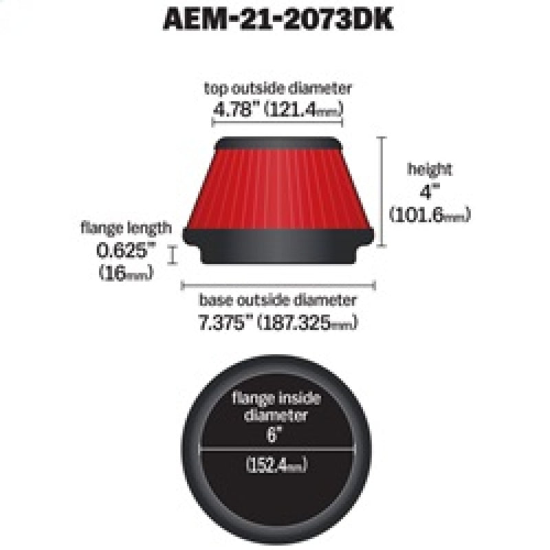 AEM 5 in x 5 in Dryflow Air Filter AEM Induction Air Filters - Universal Fit  AXOPROS