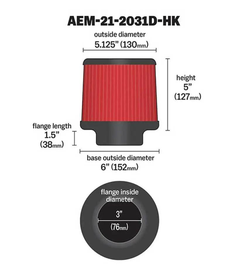 AEM Dryflow 3in. X 5in. Round Tapered Air Filter AEM Induction Air Filters - Universal Fit  AXOPROS