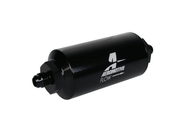 Aeromotive In-Line Filter - (AN-6 Male) 10 Micron Fabric Element Bright Dip Black Finish Aeromotive Fuel Filters AXOPROS