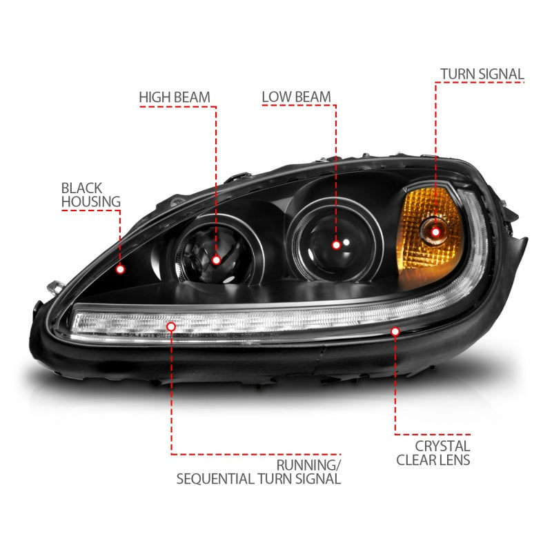 ANZO ANZO 05-13 Chevrolet Corvette Projector Headlights w/switchback & Sequential LED - Black Amber Headlights aftermarket performance part