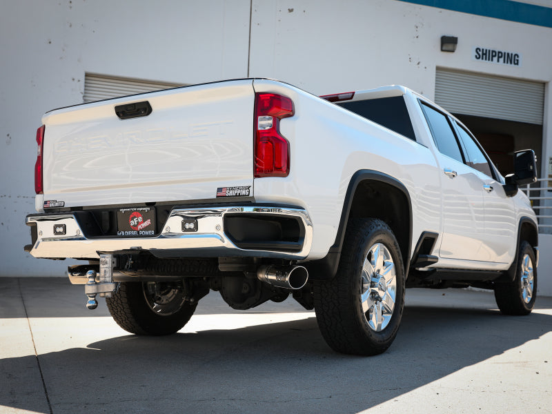 aFe Large Bore-HD 4in 409SS DPF-Back Exhaust System w/Polished Tips 20 GM Diesel Trucks V8-6.6L aFe DPF Back AXOPROS