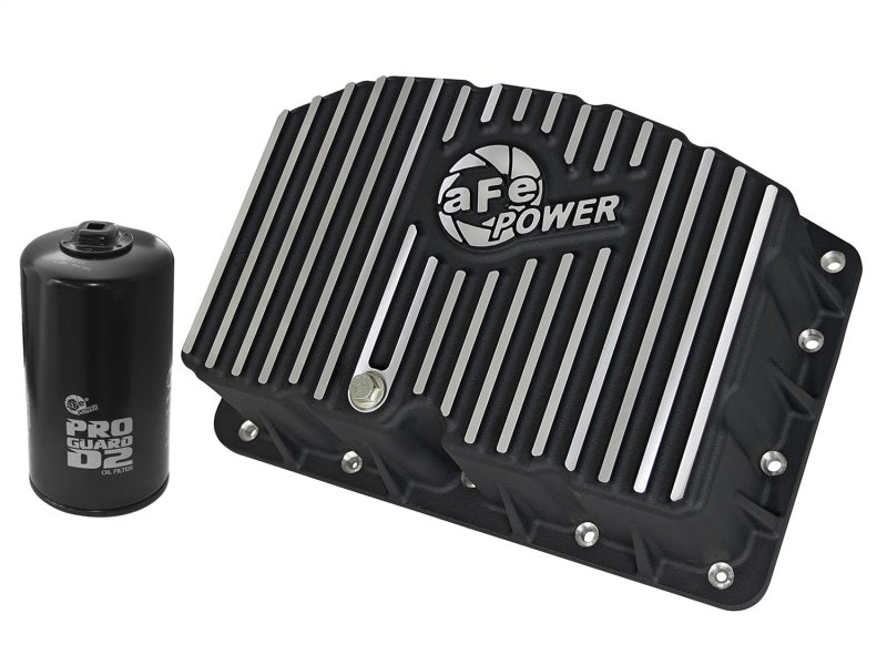 AFE Pro Series Engine Oil Pan Black w/Machined Fins; 11-16 Ford Powerstroke V8-6.7L (td) aFe Diff Covers  AXOPROS