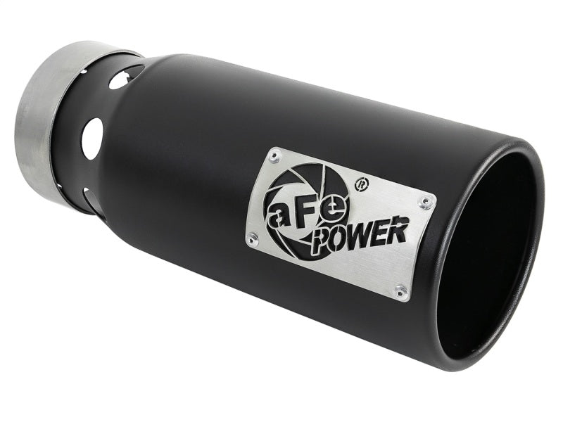 aFe SATURN 4S 4in SS Intercooled Exhaust Tip - Black 4in In x 5in Out x 12in L Bolt-On aFe Tips AXOPROS