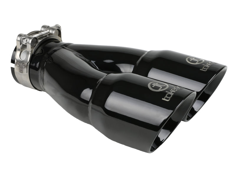 aFe Takeda 2.5in 304 Stainless Steel Clamp-on Exhaust Tip 2.5in Inlet 3in Dual Outlet - Black aFe Tips  AXOPROS