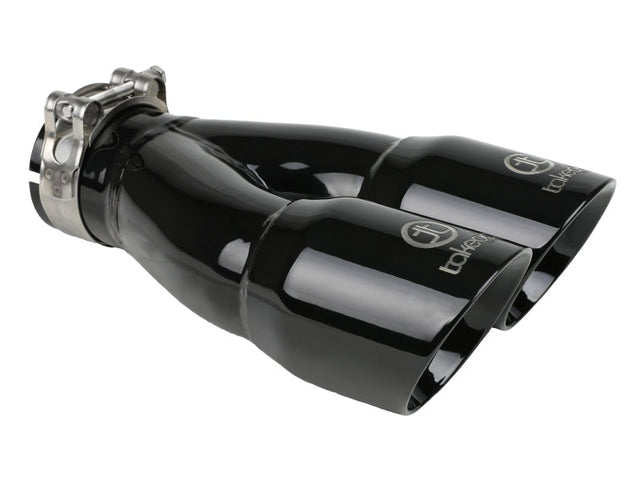 aFe Takeda 2.5in 304 Stainless Steel Clamp-on Exhaust Tip 2.5in Inlet 3in Dual Outlet - Black aFe Tips  AXOPROS