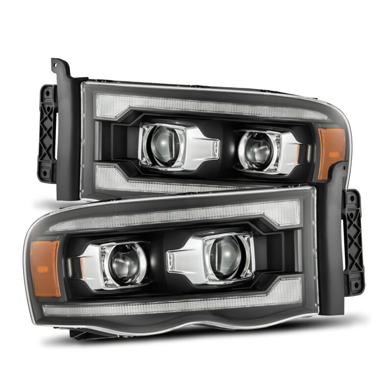 AlphaRex 02-05 Dodge Ram 1500 LUXX LED Proj Headlights Plank Style Black w/Activ Light/Seq Signal AlphaRex Headlights AXOPROS