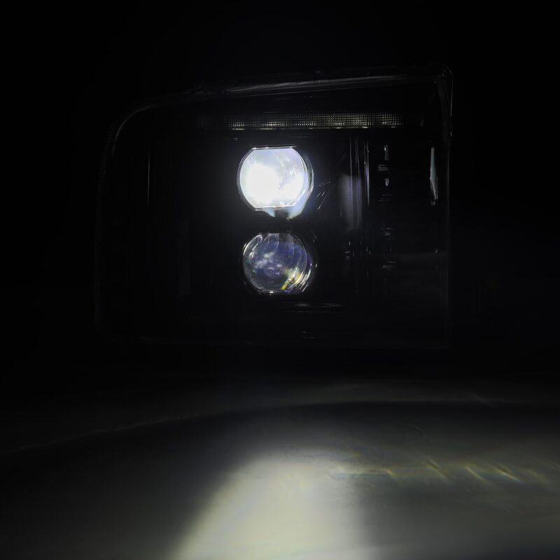 AlphaRex 05-07 Ford F250/350/450/550 Super Duty LUXX LED Proj HL Blk w/Actv Light & Seq Sig + SB DRL AlphaRex Headlights AXOPROS