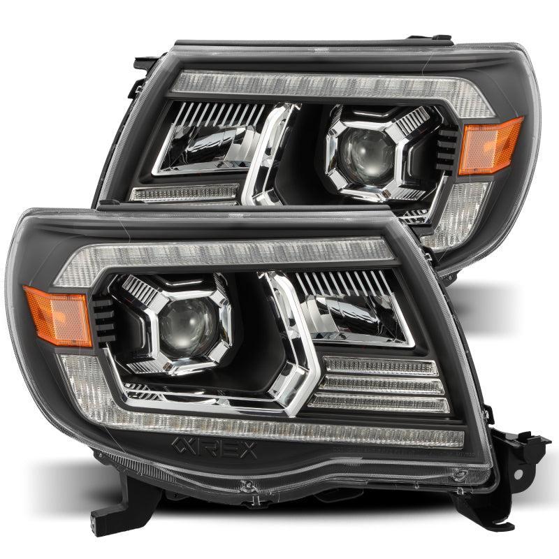 AlphaRex 05-11 Toyota Tacoma LUXX LED Projector Headlights Plank Style Black w/Activ Light and DRL AlphaRex Headlights AXOPROS