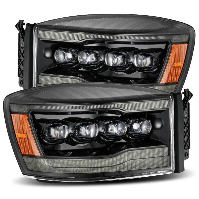 AlphaRex 06-08 Ram 1500HD NOVA LED Proj Headlights Plnk Style Alpha Blk w/Seq Signal/DRL/Amber LED AlphaRex Headlights AXOPROS