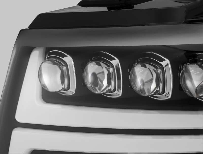 AlphaRex 07-13 Chevy Avalanche NOVA LED Proj Headlights Plank Style Matte Black w/Activ Light/DRL AlphaRex Headlights AXOPROS