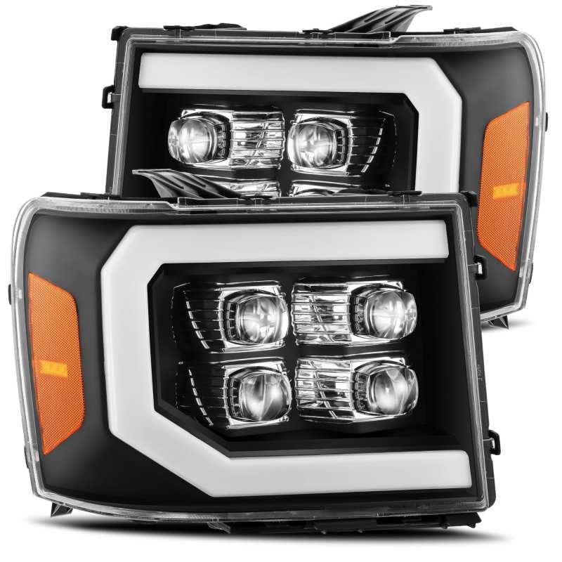 AlphaRex 07-13 GMC 1500HD NOVA LED Proj Headlight Plank Style Gloss Blk w/Activ Light/Seq Signal/DRL AlphaRex Headlights AXOPROS