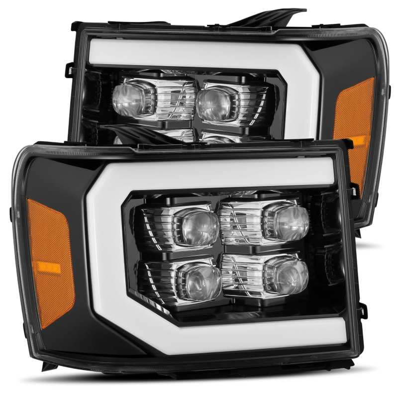 AlphaRex 07-13 GMC 1500HD NOVA LED Proj Headlights Plank - Jet Black w/Activ Light/Seq Signal/DRL AlphaRex Headlights AXOPROS