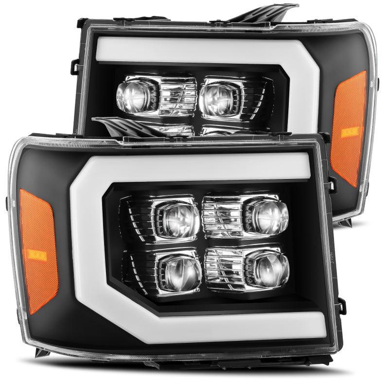 AlphaRex 07-13 GMC 1500HD NOVA LED Proj Headlights Plank - Jet Black w/Activ Light/Seq Signal/DRL AlphaRex Headlights AXOPROS