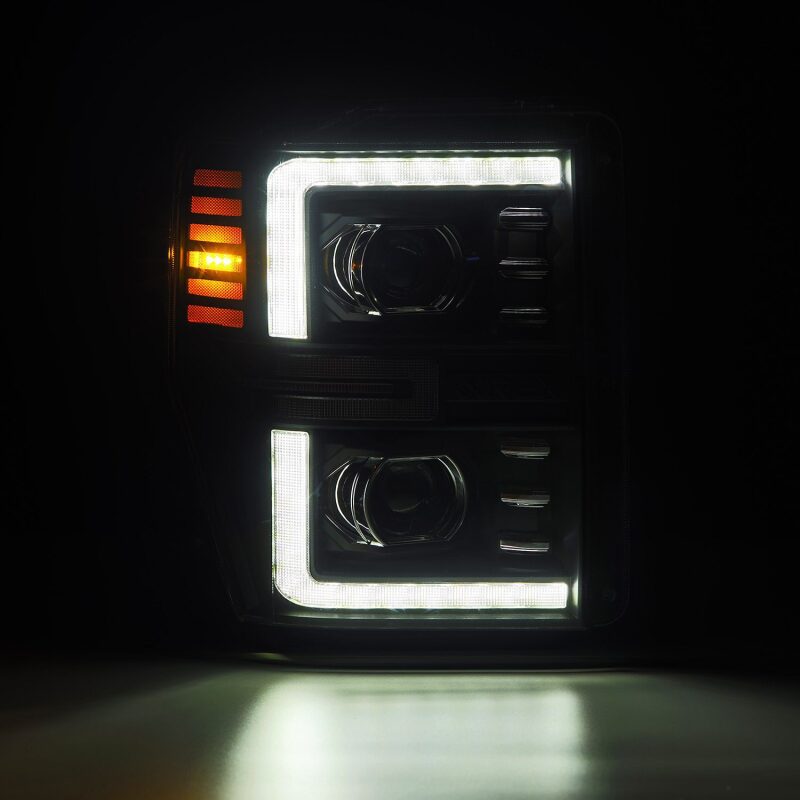 AlphaRex 08-10 Ford F250-550 LUXX-Series LED Projector Headlights Black w/Activ Light/Seq Signal AlphaRex Headlights AXOPROS