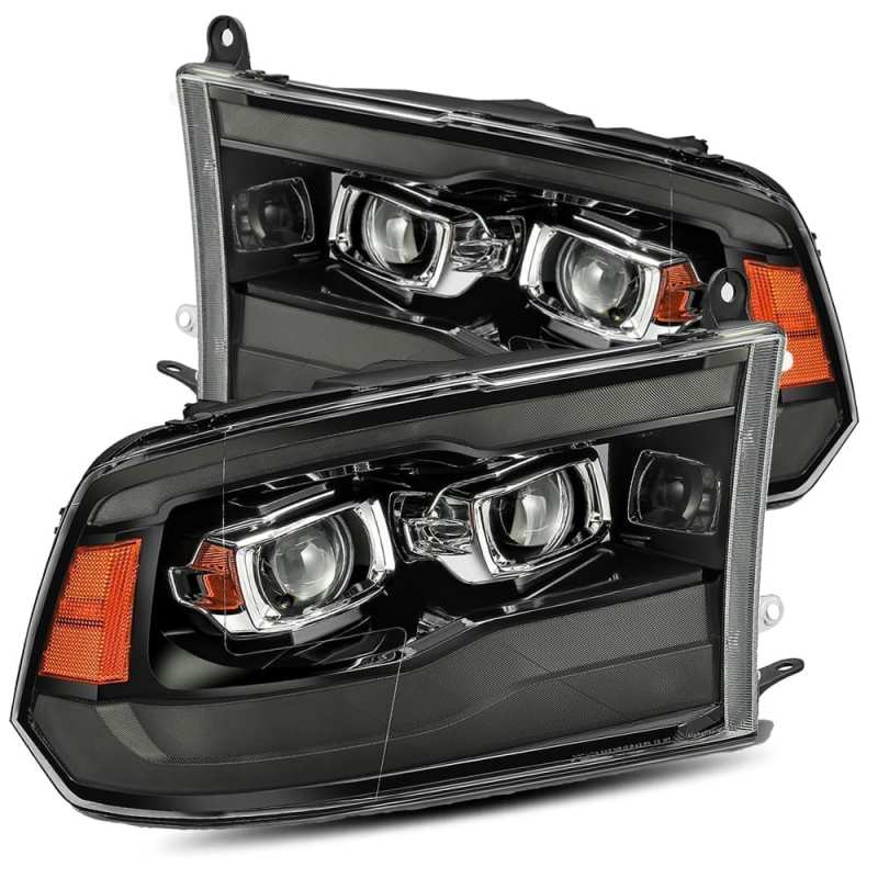 AlphaRex 09-18 Ram 1500HD LUXX Proj Headlight Plnk Style Jet Blk w/Activ Light/Seq Signal/Smoked DRL AlphaRex Headlights AXOPROS
