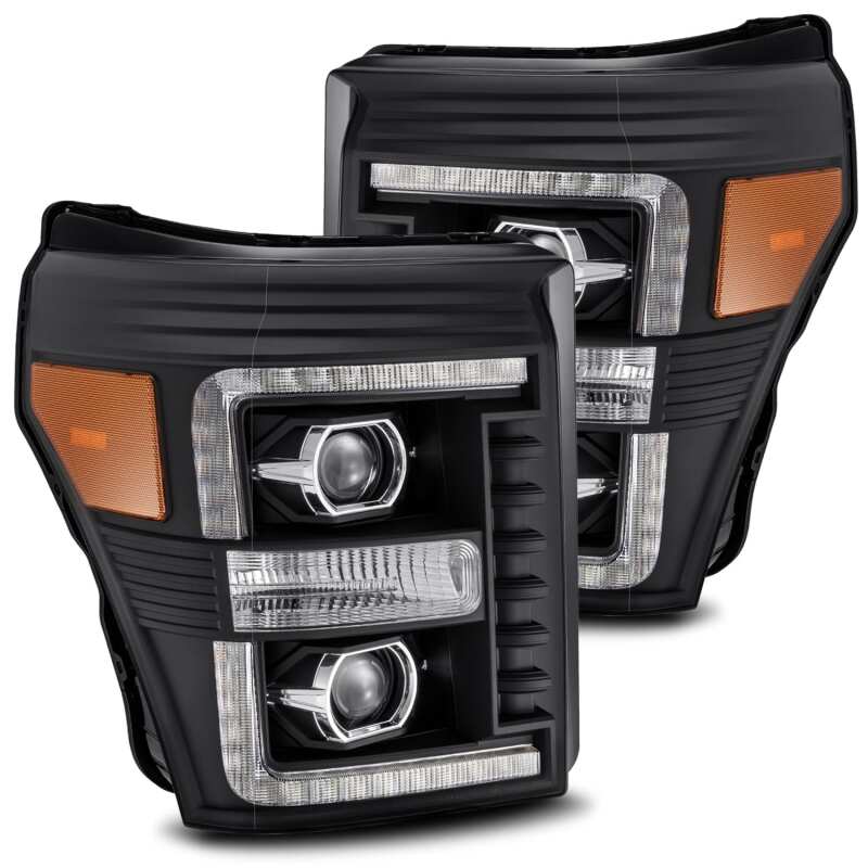AlphaRex 11-16 Ford F-350 SD LUXX LED Proj Headlights Plank Style Black w/Activ Light/Seq Signal AlphaRex Headlights AXOPROS