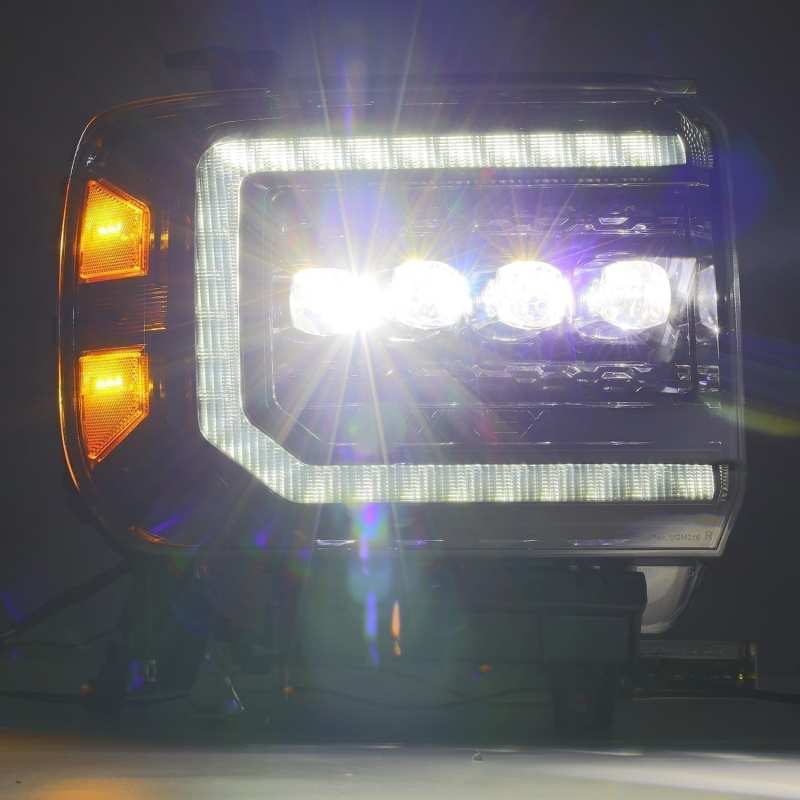 AlphaRex 14-18 GMC Sierra NOVA LED Proj Headlights Plnk Style Alpha Blk w/Activ Light/Seq Signal/DRL AlphaRex Headlights AXOPROS