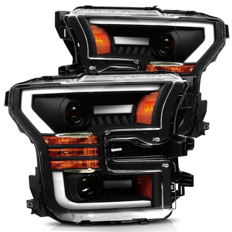 AlphaRex 15-17 Ford F-150 LUXX LED Projector Headlights Plank Style Black w/Activ Light/DRL AlphaRex Headlights AXOPROS