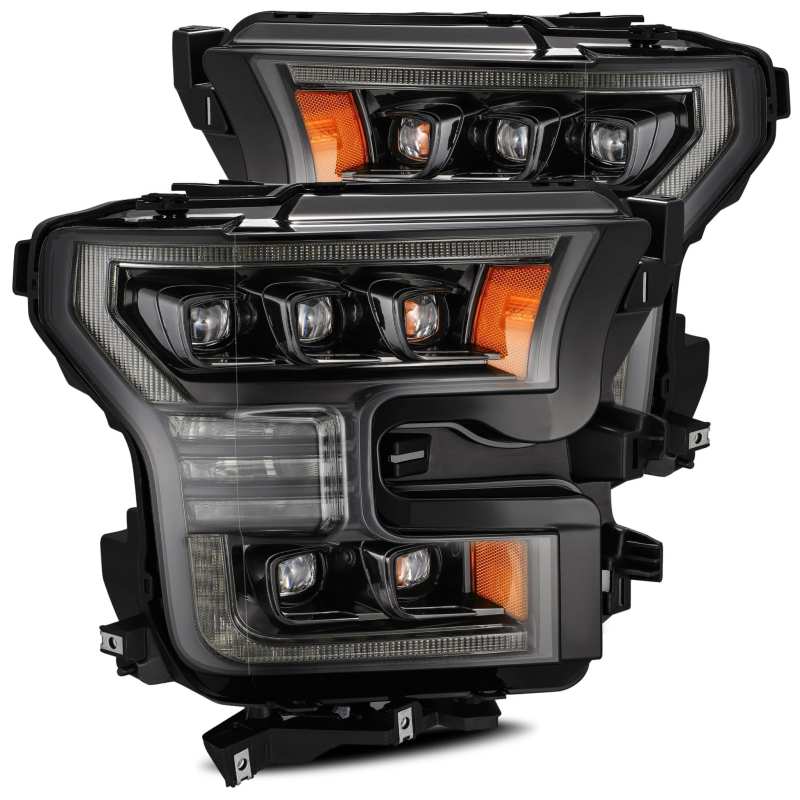 AlphaRex 17-20 Ford Raptor NOVA LED Proj Headlights Plank Style Alpha Black w/Activ Light/Seq Signal AlphaRex Headlights AXOPROS